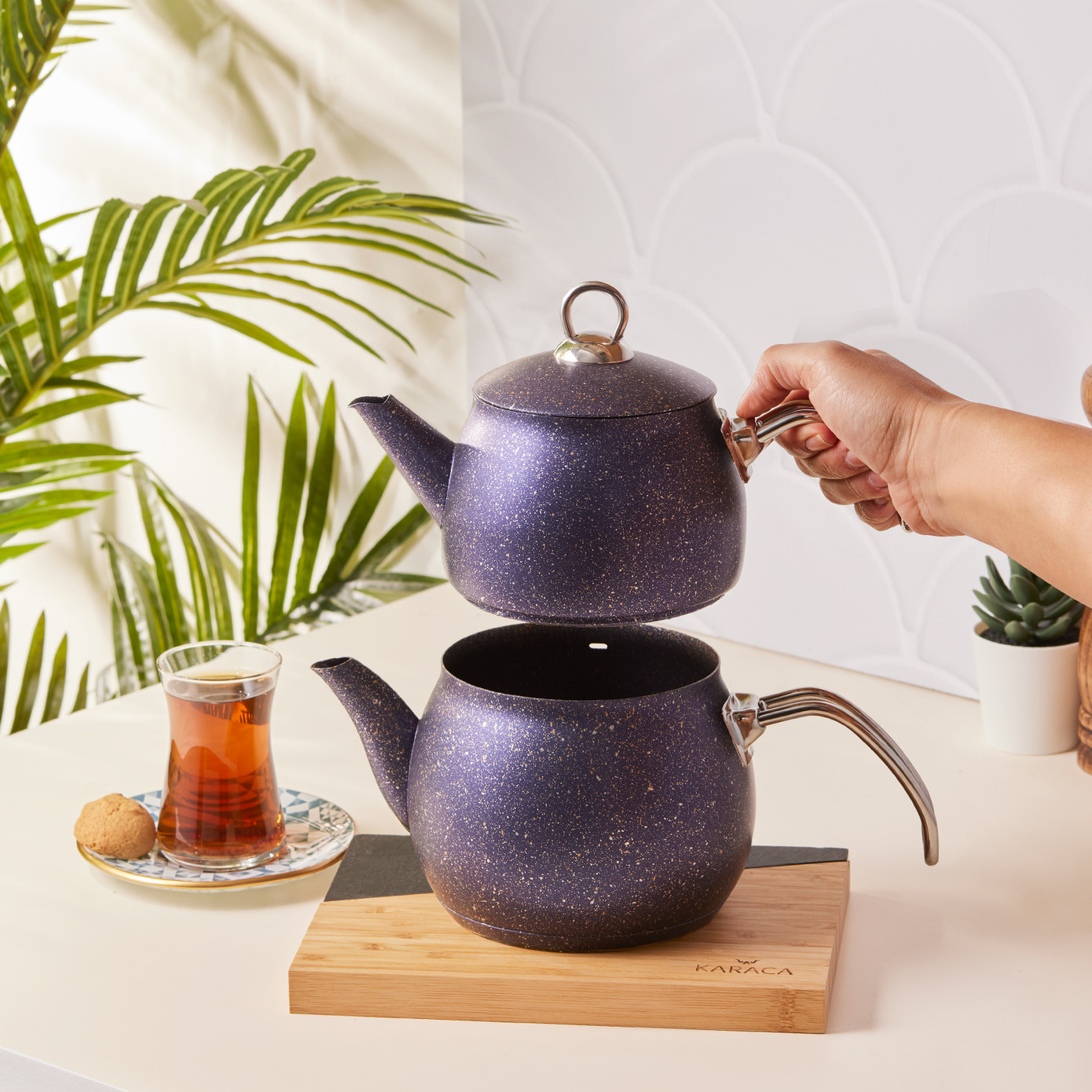 Karaca Biogranit Steel Plus Teapot Set Purple