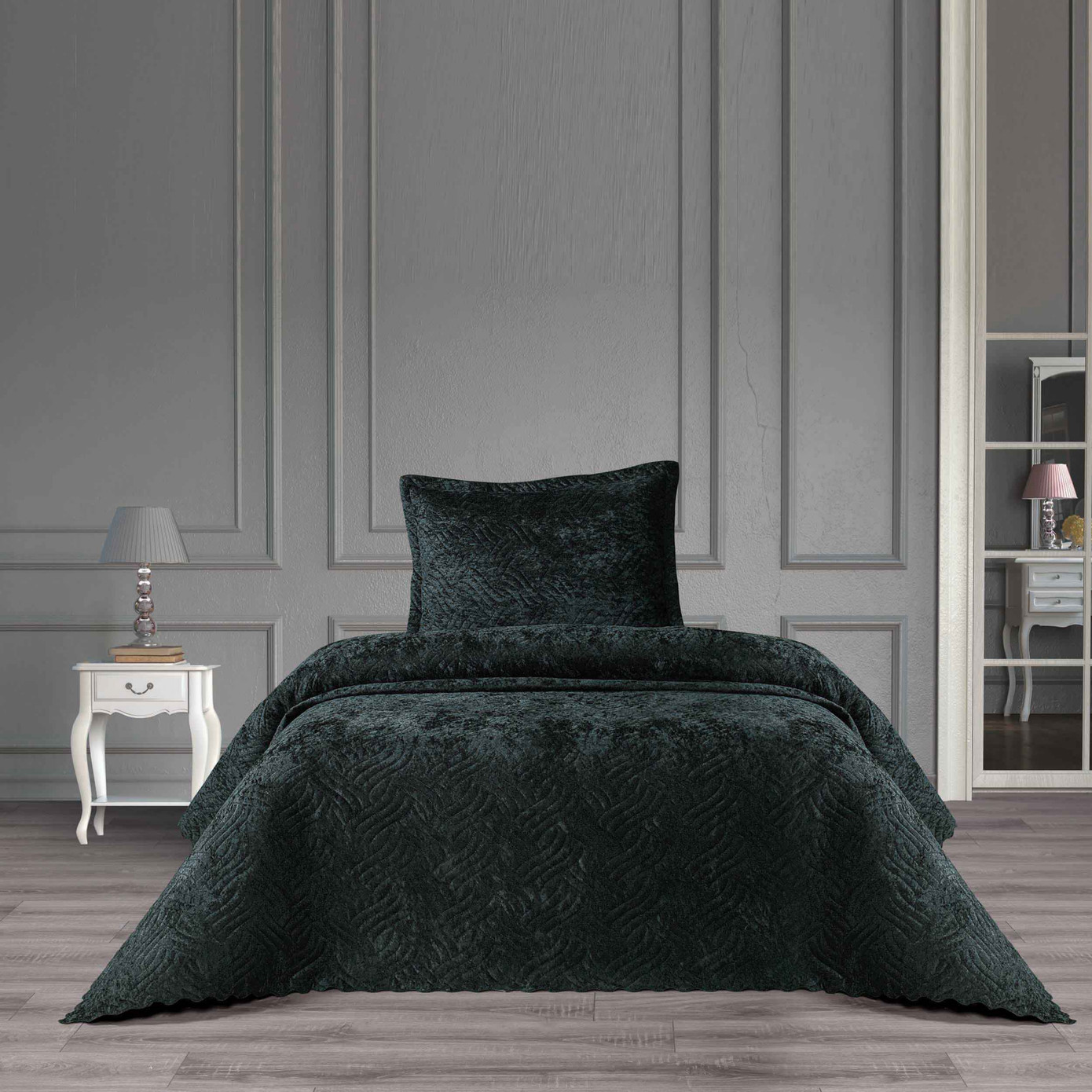 Karaca Home Lamia Petrol Velvet Single Bedspread