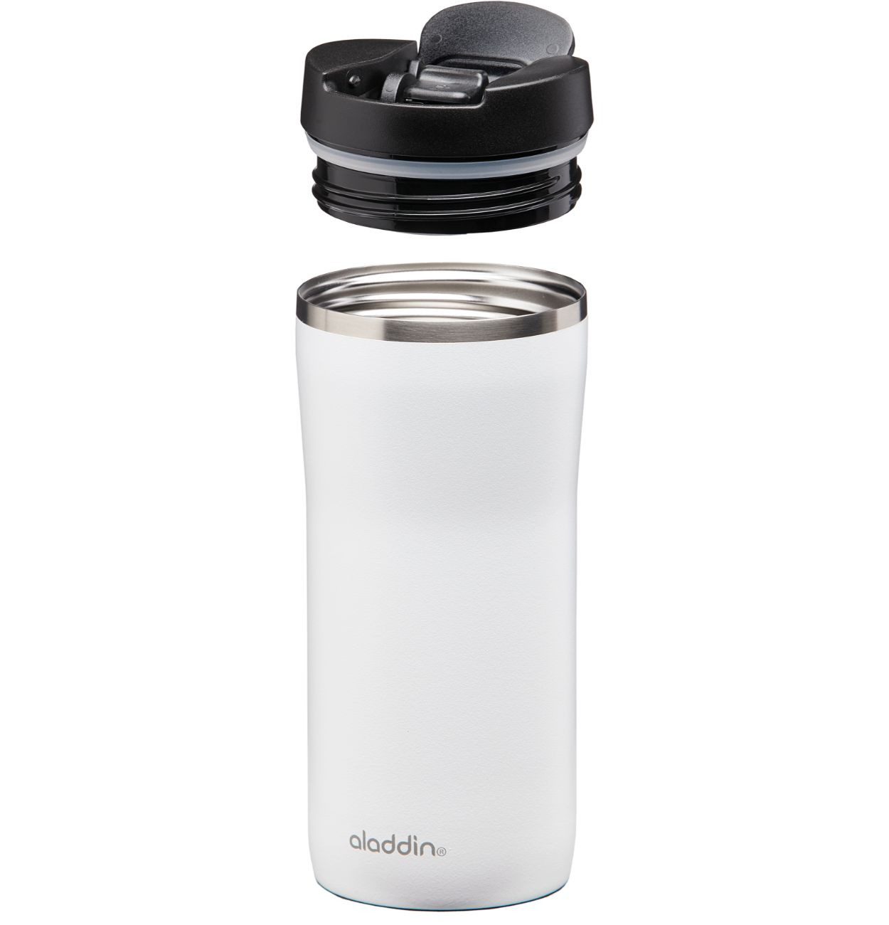 Aladdin Mocca Thermavac Leak-Lock White Steel Hand Thermos Cup 0,35 Lt