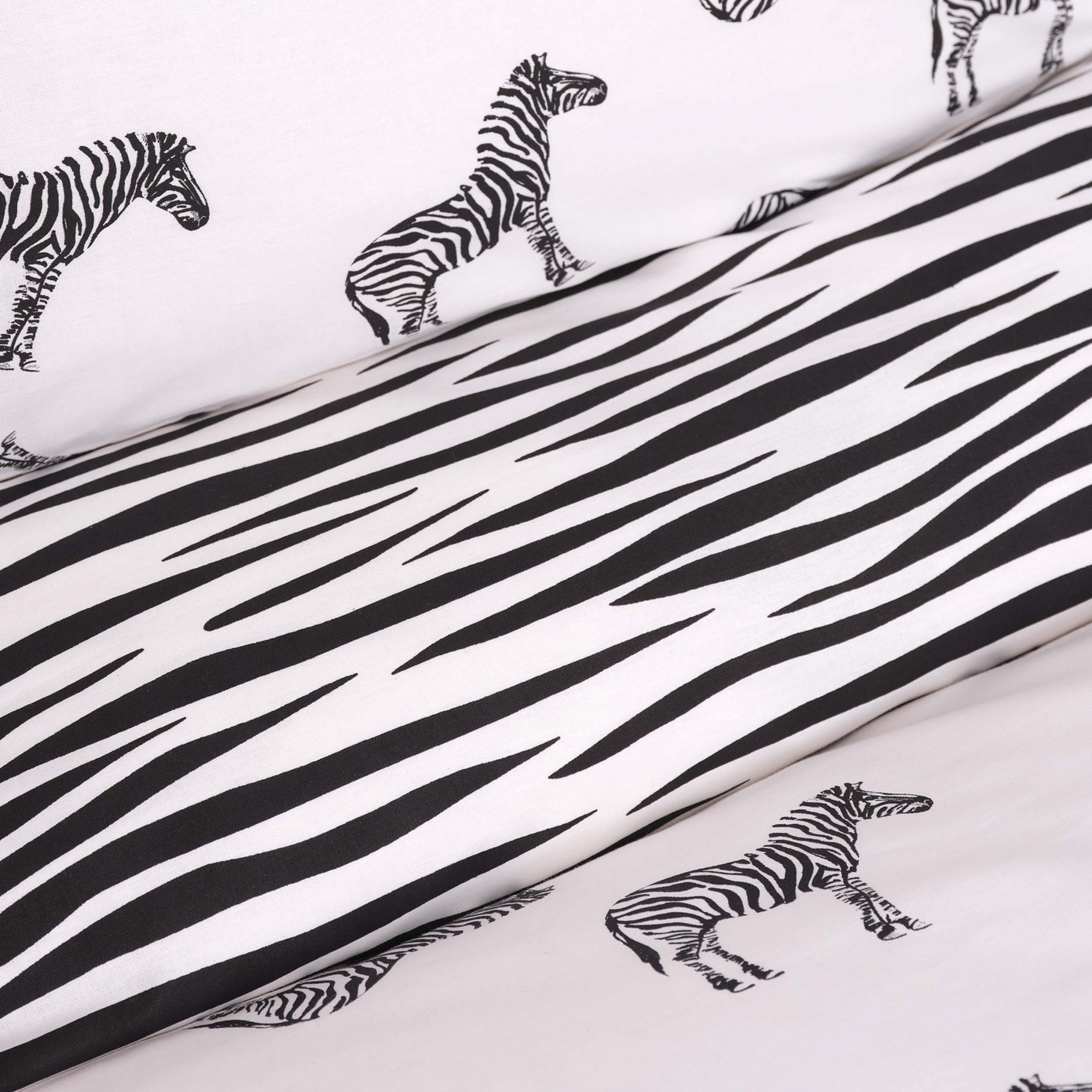 Sarah Anderson Zebra Black 100% Cotton Double Duvet Cover & Pillow Set