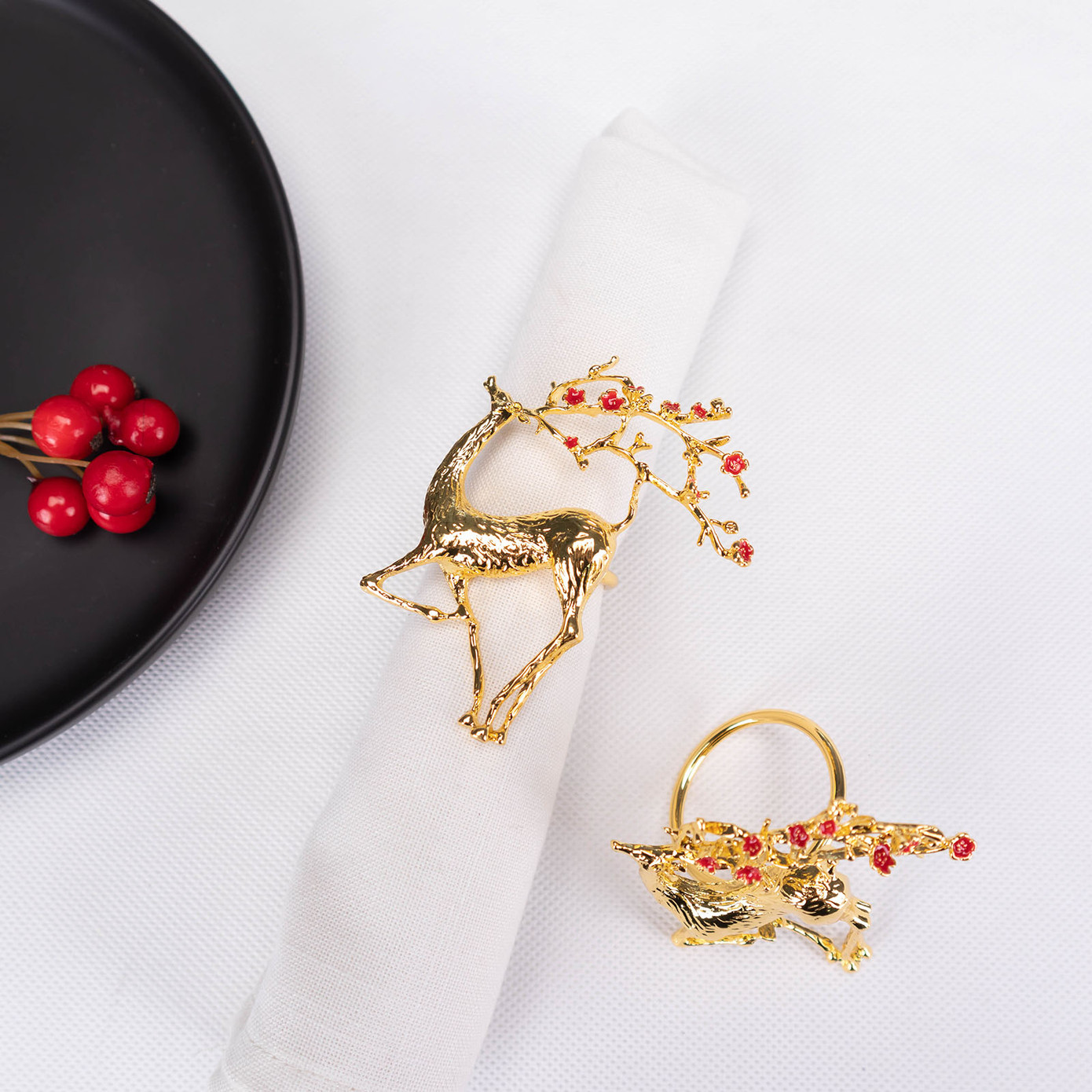 Karaca Home Flowery Deer Gold 2 Pack Napkin Ring