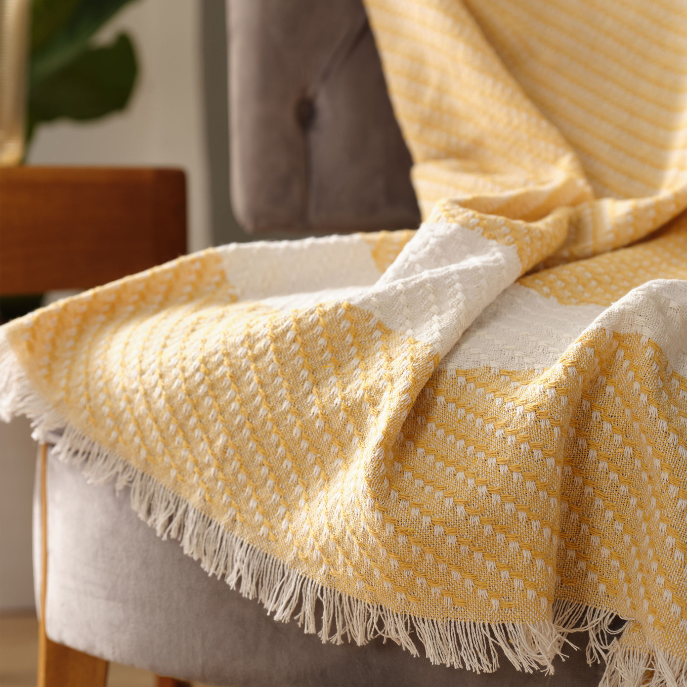 Karaca Home Wilma Mustard Throw Blanket 130x170 Cm