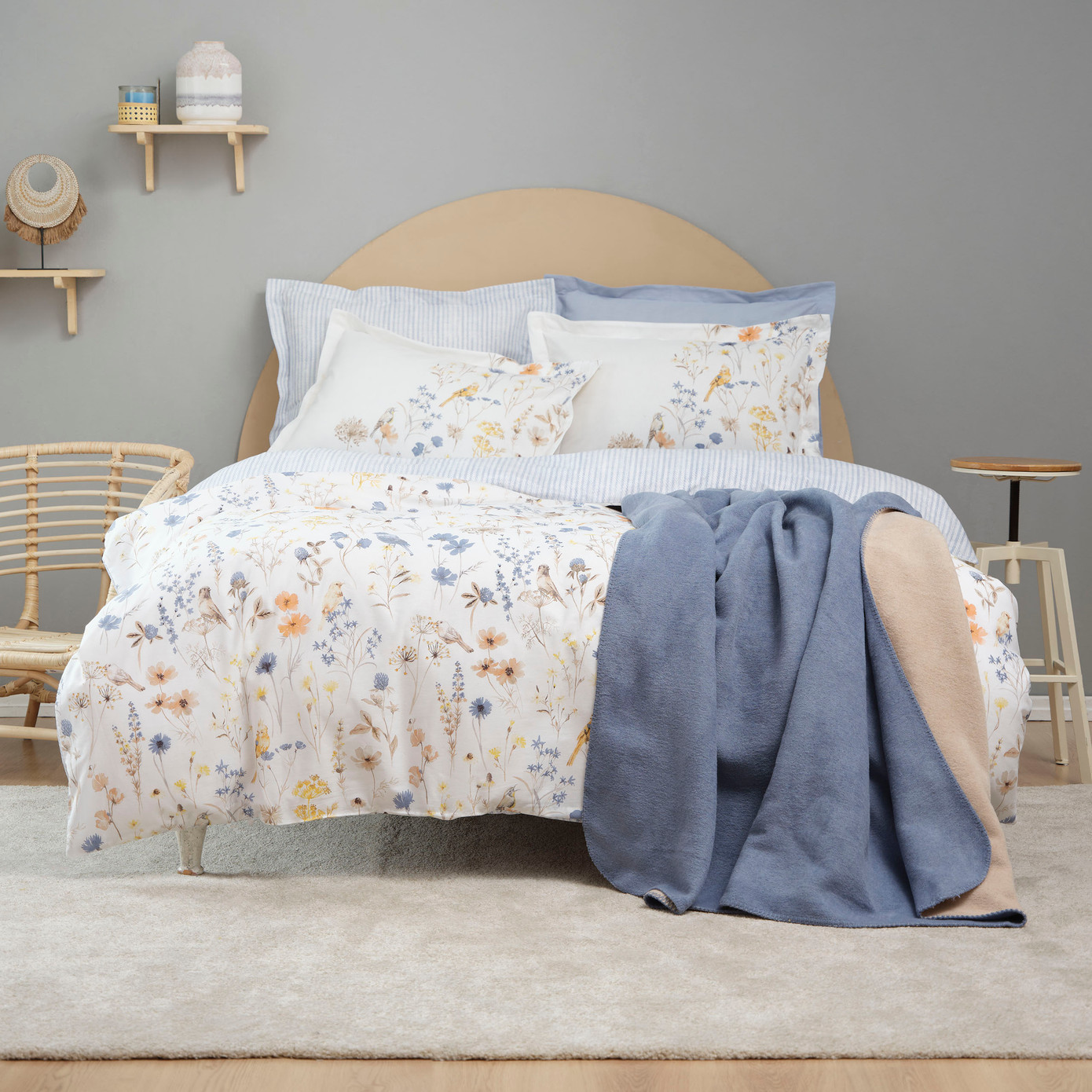 Karaca Home Aleta Blue Double 100% Cotton Duvet Cover Blanket Set