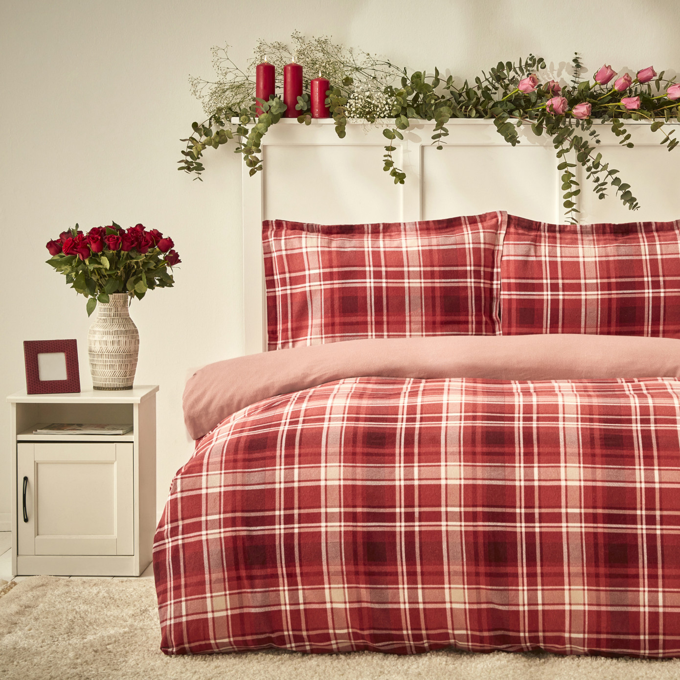 Karaca Home Lanza Red 100% Cotton Flannel Double Duvet Cover Set