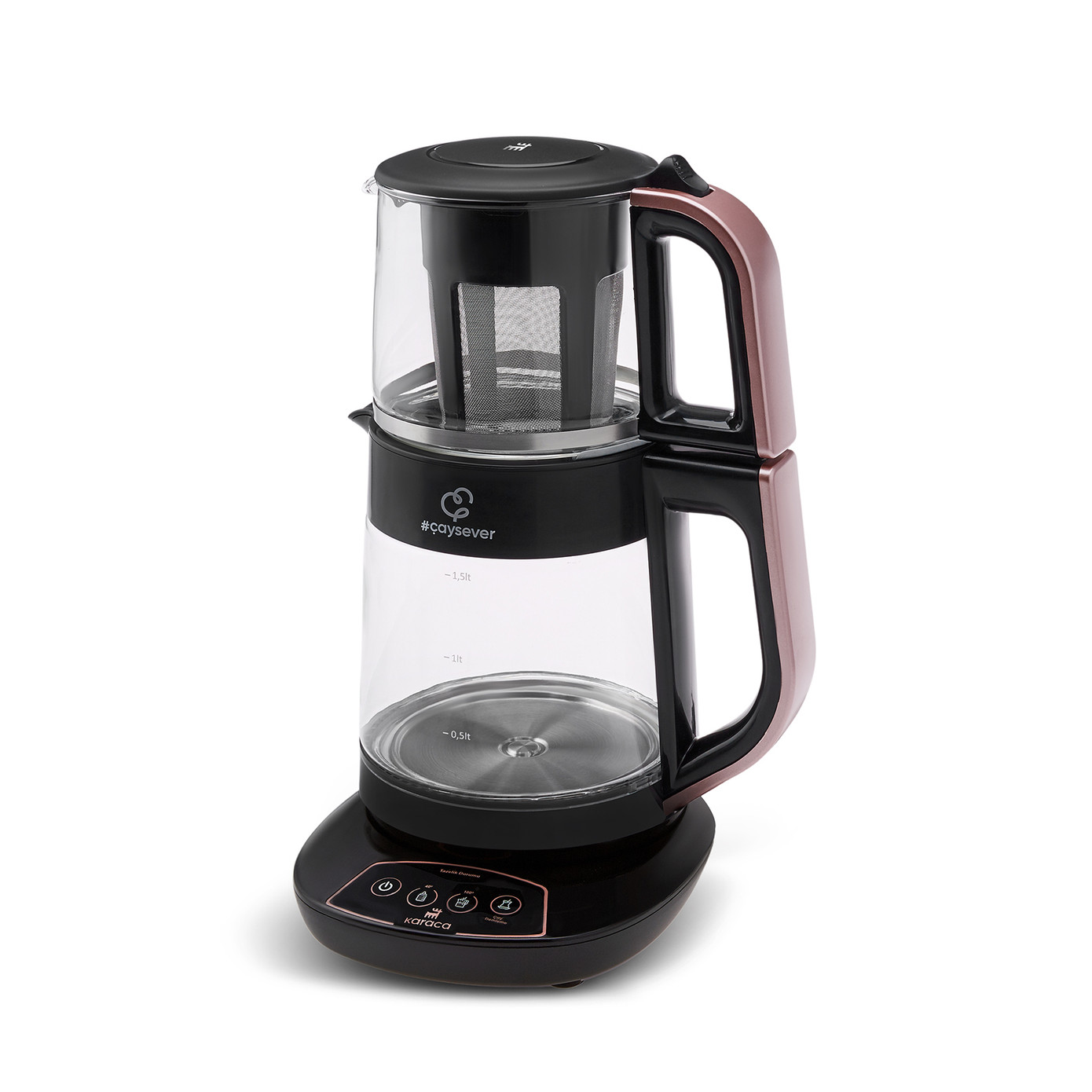 Karaca Çaysever 3 In 1 Talking Glass Tea Maker Kettle And Formula 1700W Rosegold