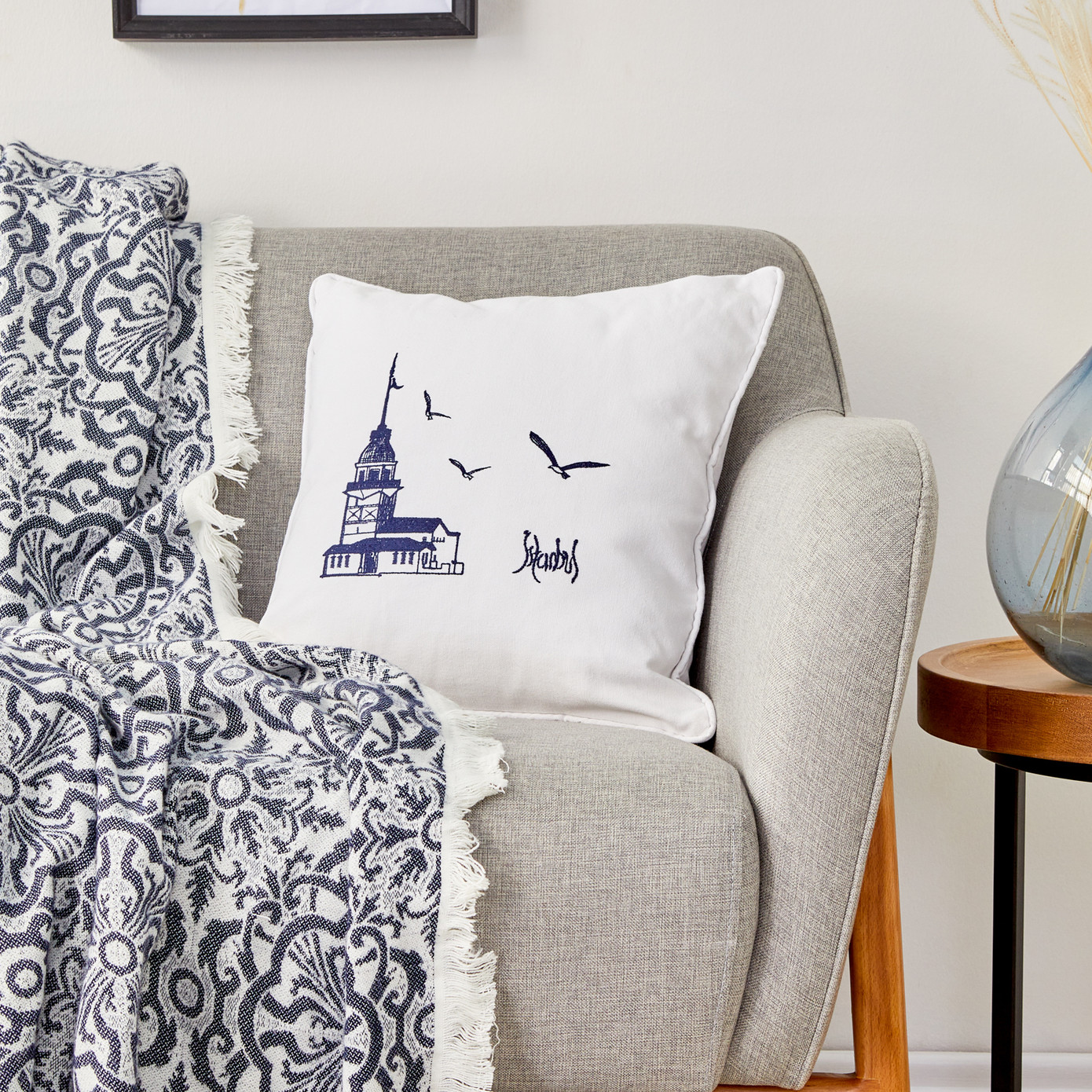 Karaca Home Maidens Tower Indigo Throw Pillow