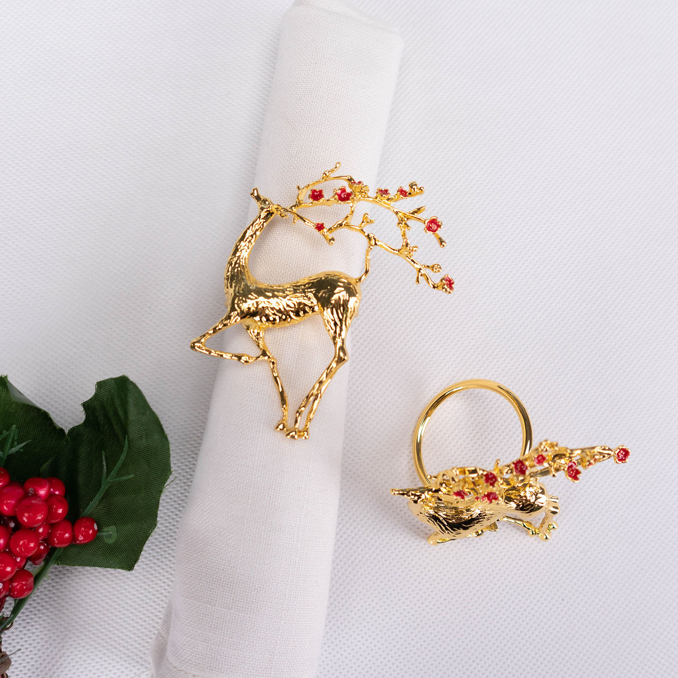 Karaca Home Flowery Deer Gold 2 Pack Napkin Ring