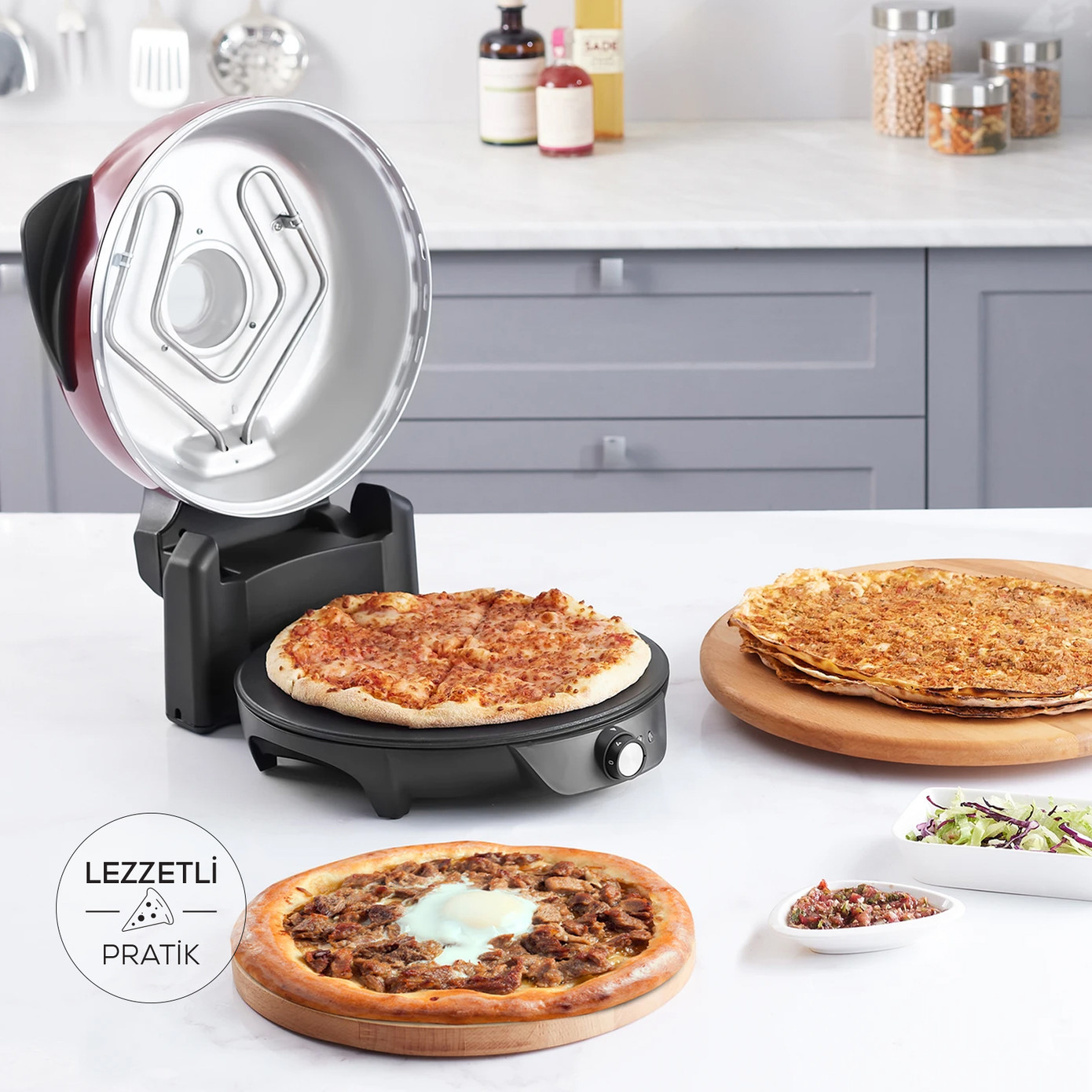 Karaca Gastro 10 In 1 Pizza And Lahmacun Machine Biodiamond Imperaial Red