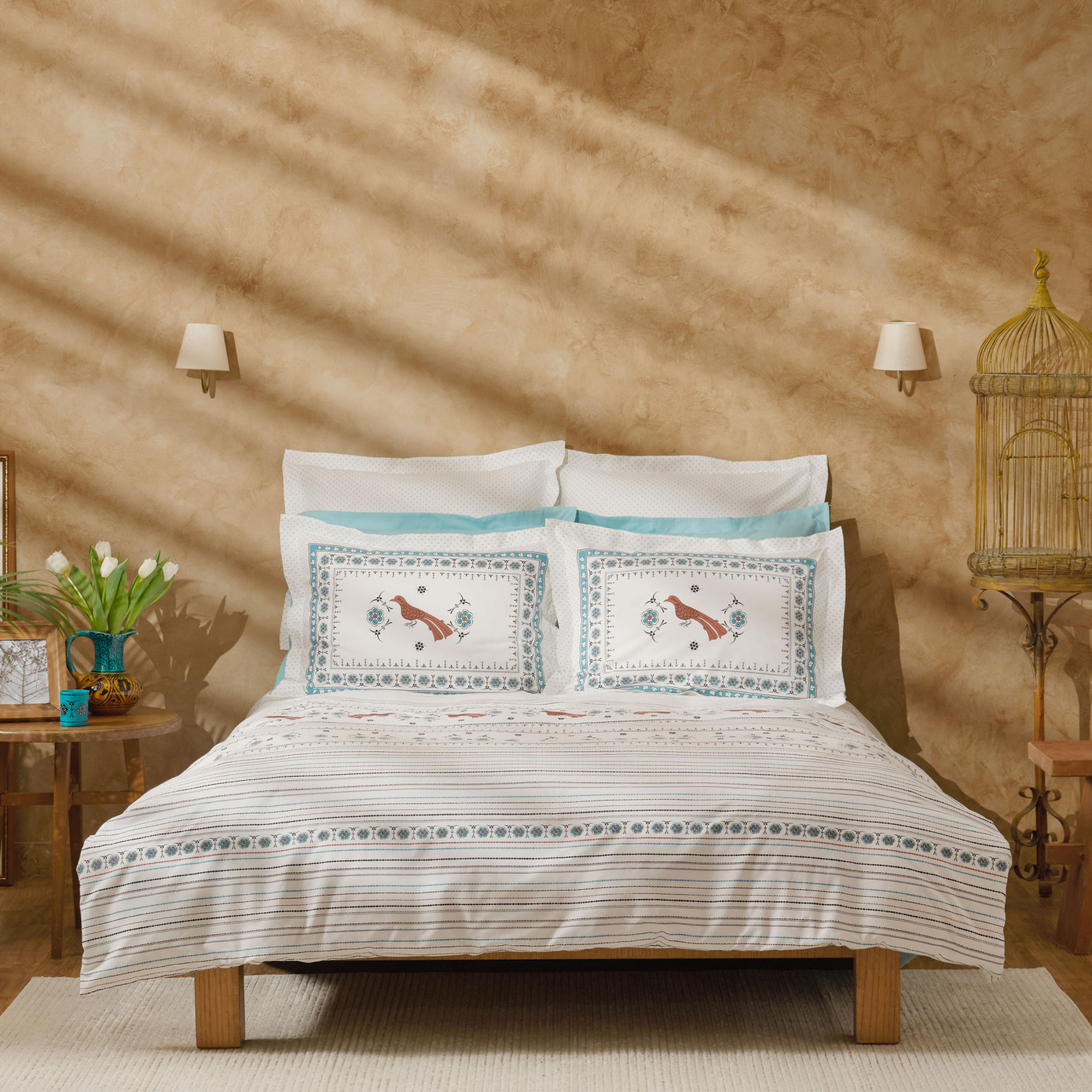 Karaca Home Paye Selcuklu Series Bird Blue 100% Cotton Double Duvet Cover Set