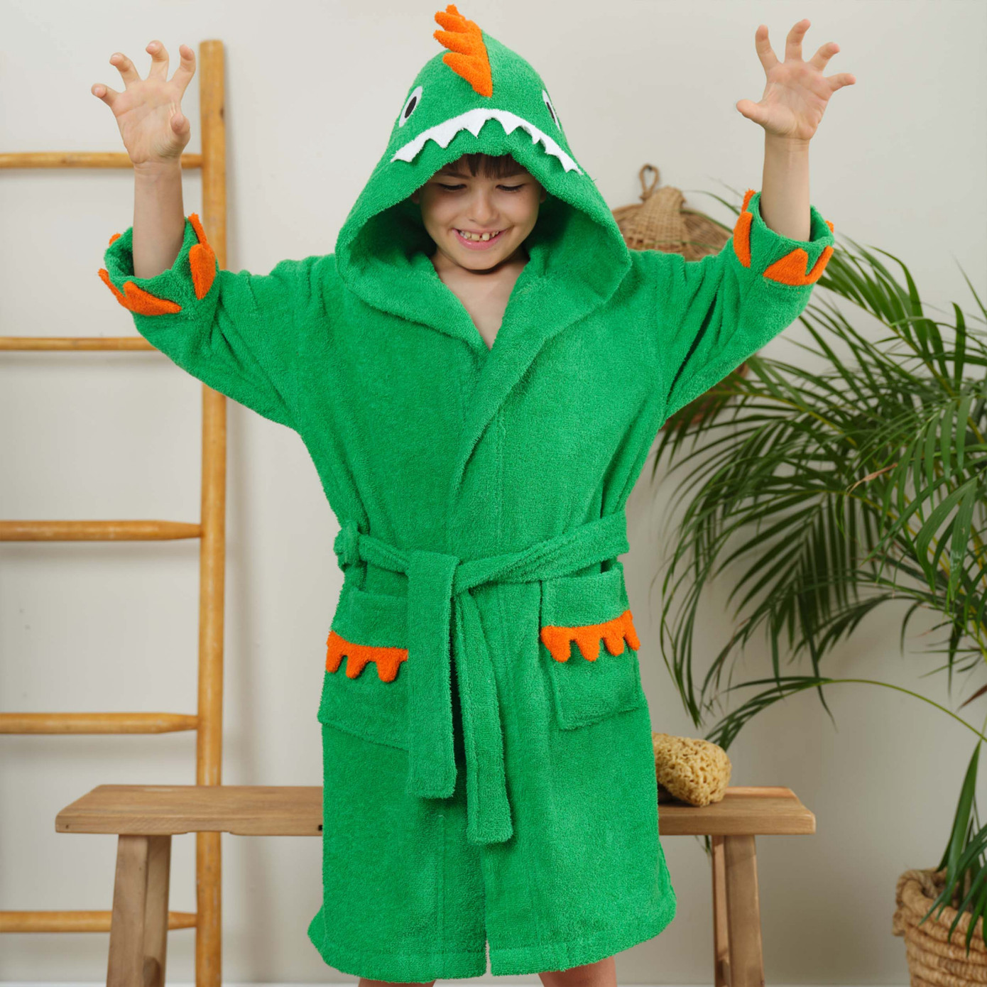 Karaca Home Young Dino 100% Cotton Childrens Bathrobe 6-8 Years