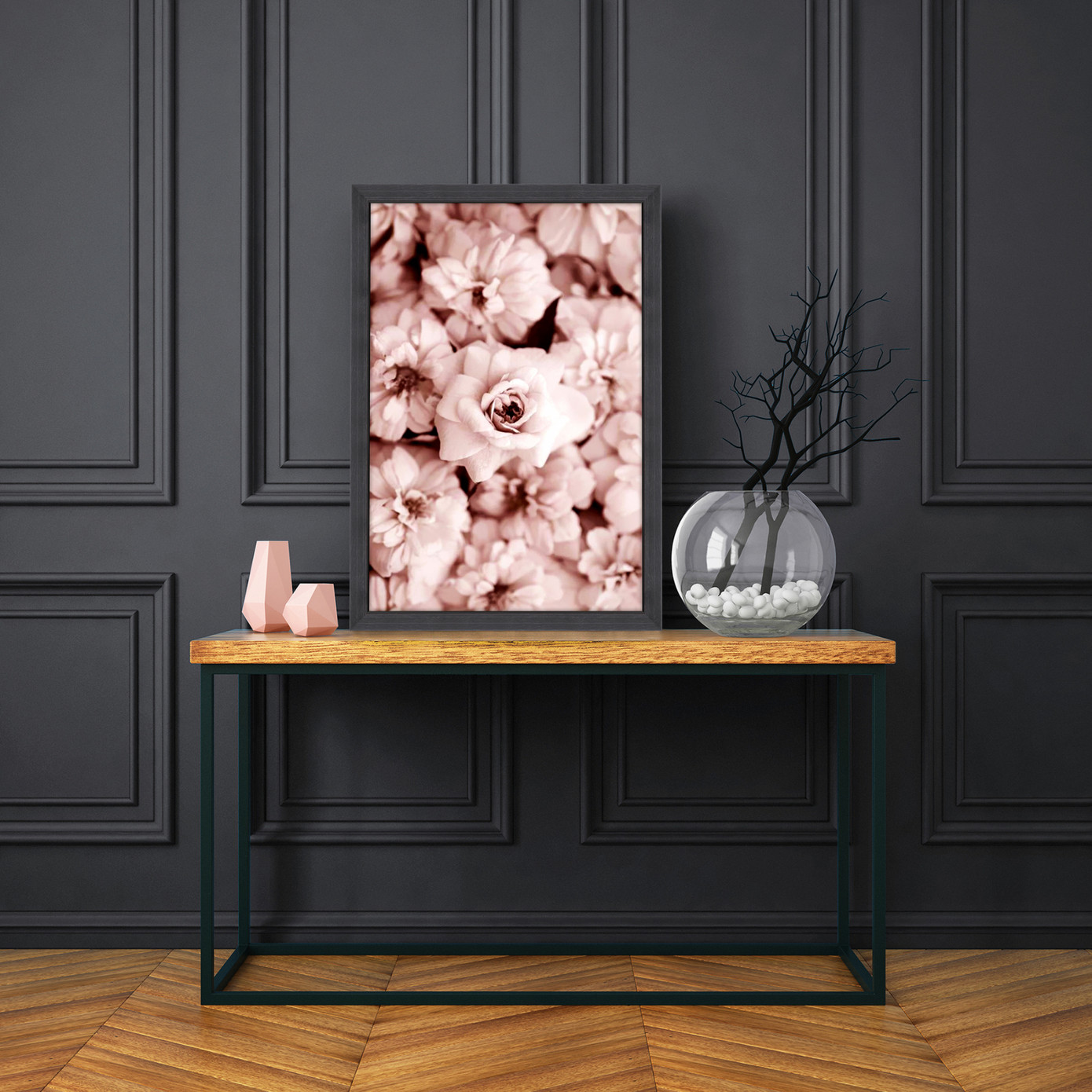 Karaca Home Pink Flowers Frame View Painting