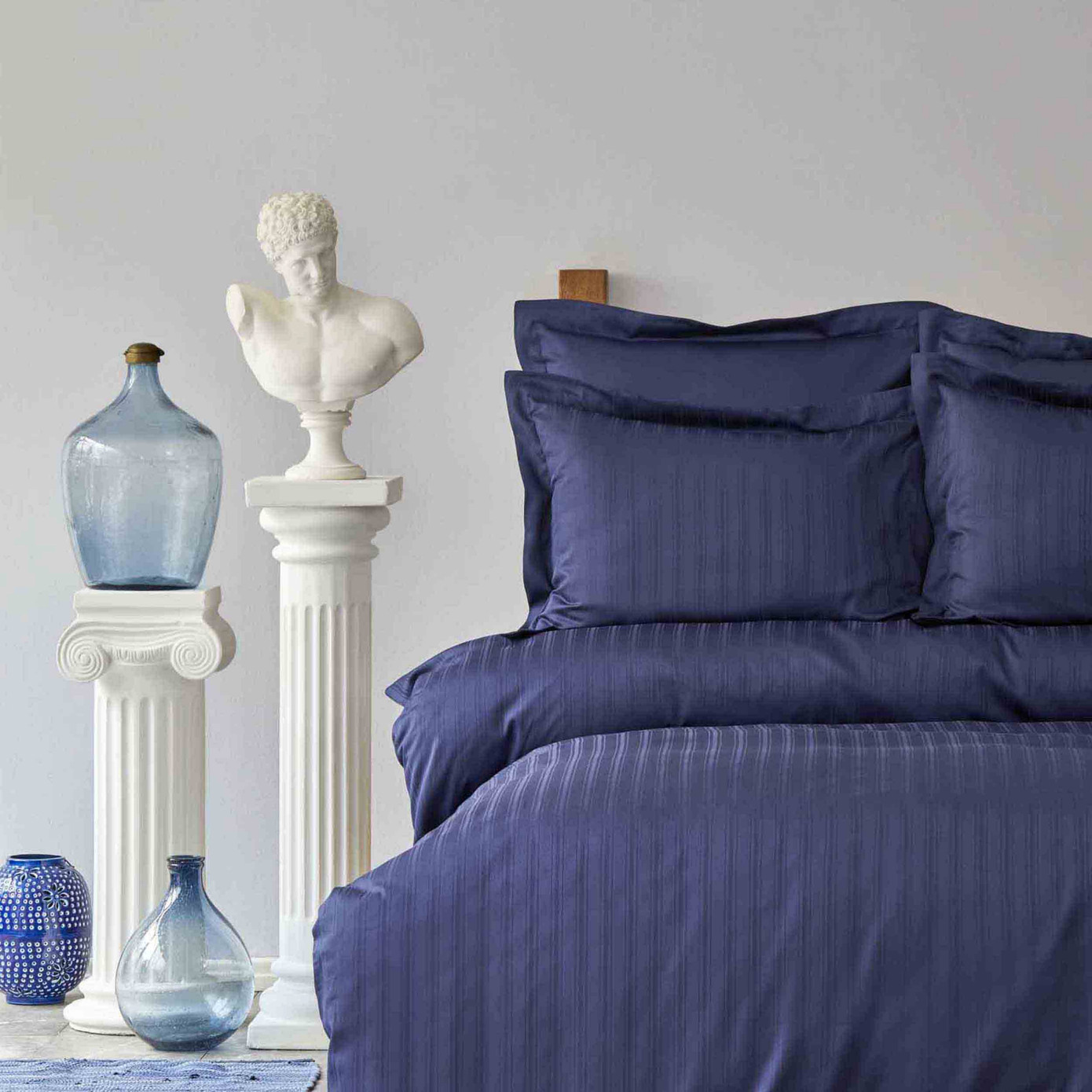 Karaca Home Charm Bold Navy Blue 100% Cotton Satin Double Duvet Cover Set