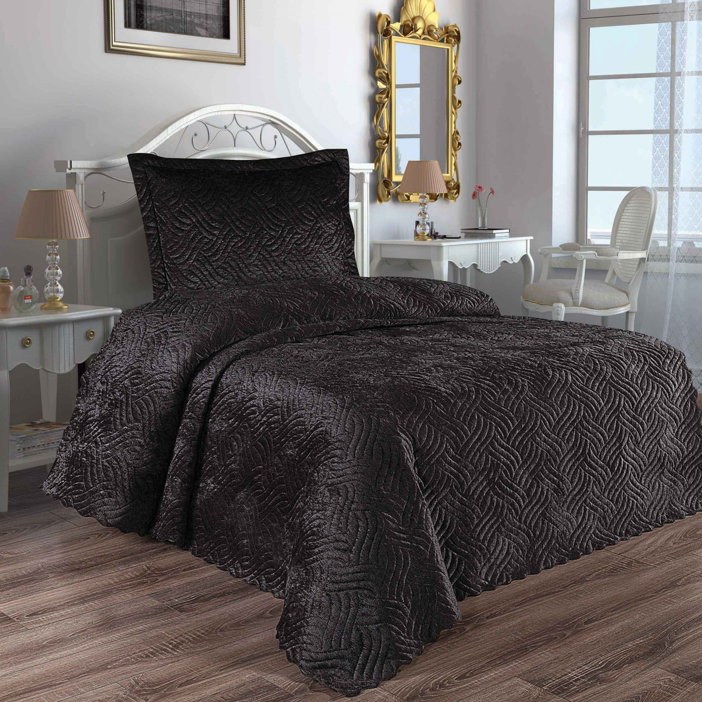 Karaca Home Lamia Anthracite Velvet Single Bedspread