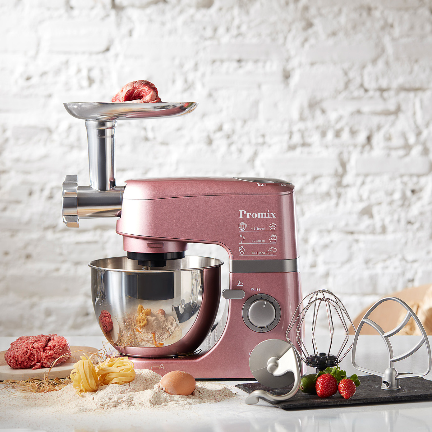 Cookplus Promix Ef802 Stand Mixer 1000W Kitchen Chef, Meat Grinder And Smoothie Blender Pink