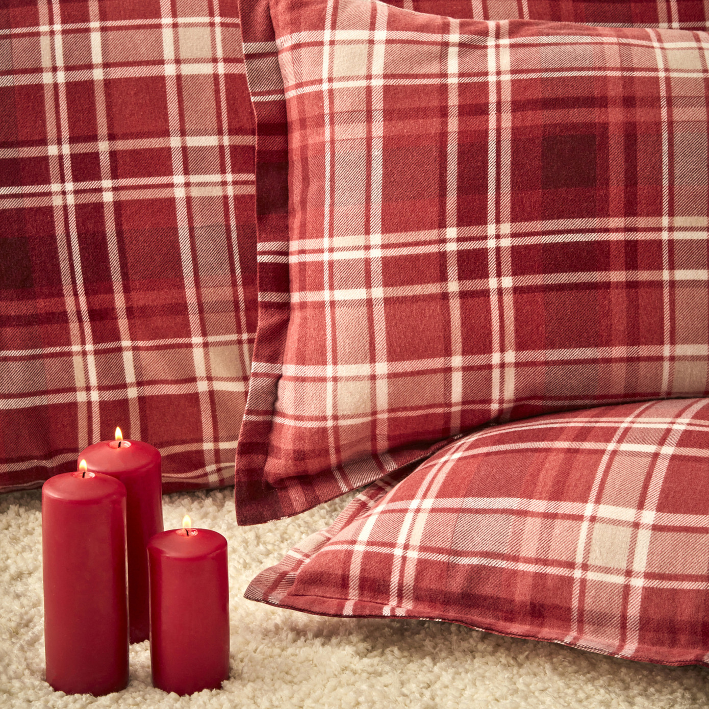 Karaca Home Lanza Red 100% Cotton Flannel Double Duvet Cover Set