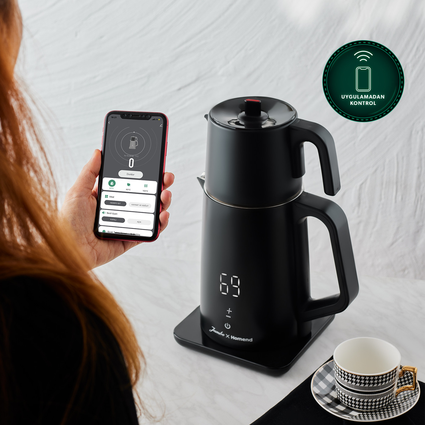 Jumbo X Homend Royaltea Cooltouch 1792H Touch Hand Non Burning Body Stainless Steel Talking Tea Maker With Wifi Control