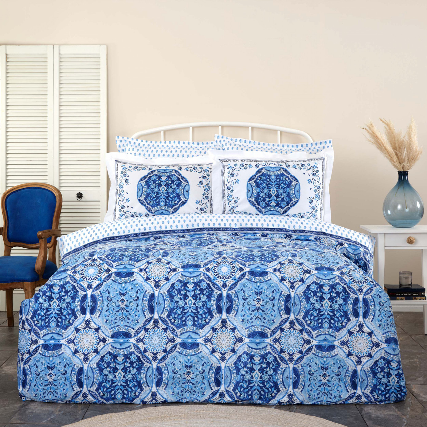 Karaca Home İdella Double Blue 100% Cotton Duvet Cover Blanket Set