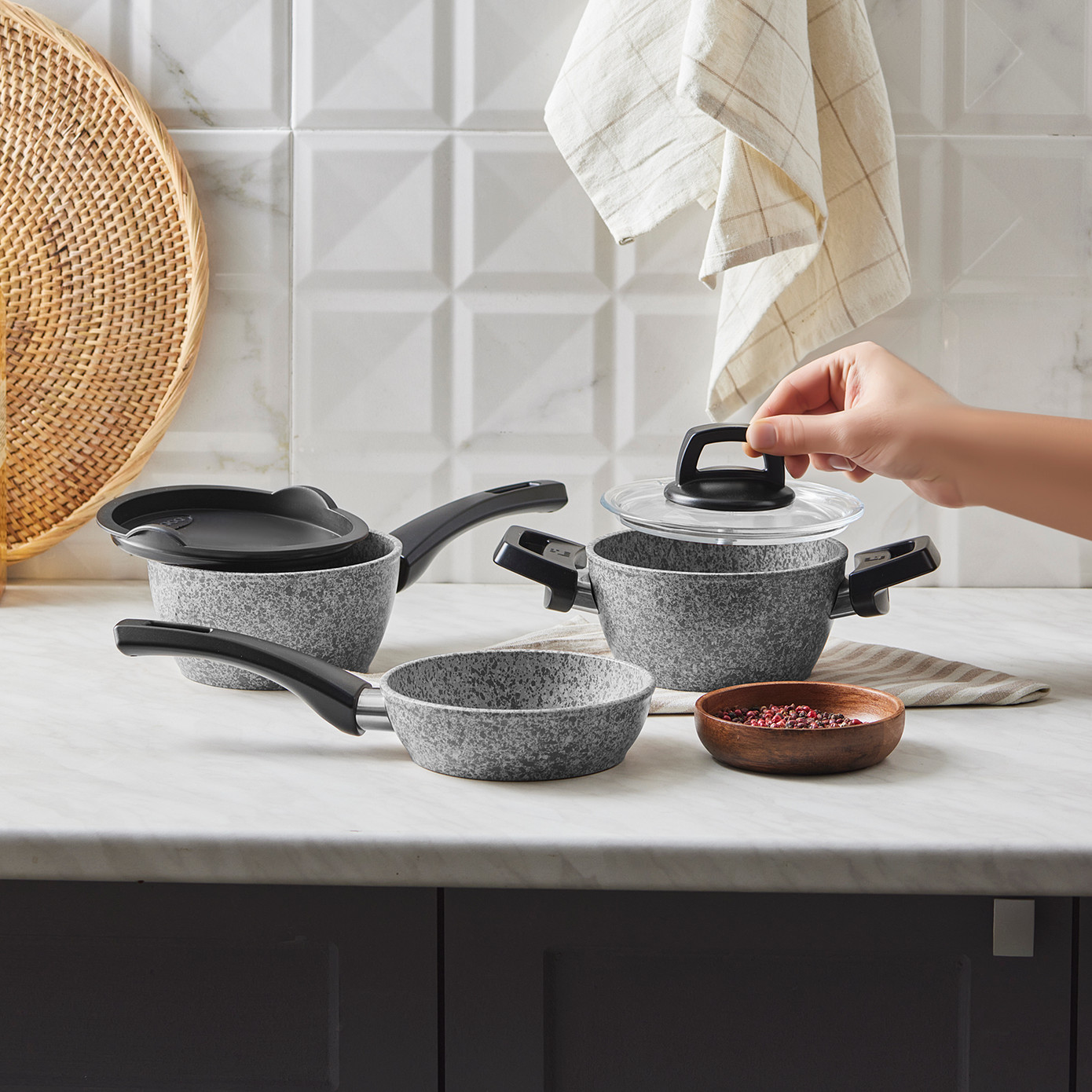 Karaca Bio Granit Gray Stone Mini 5 Piece Cookware Set