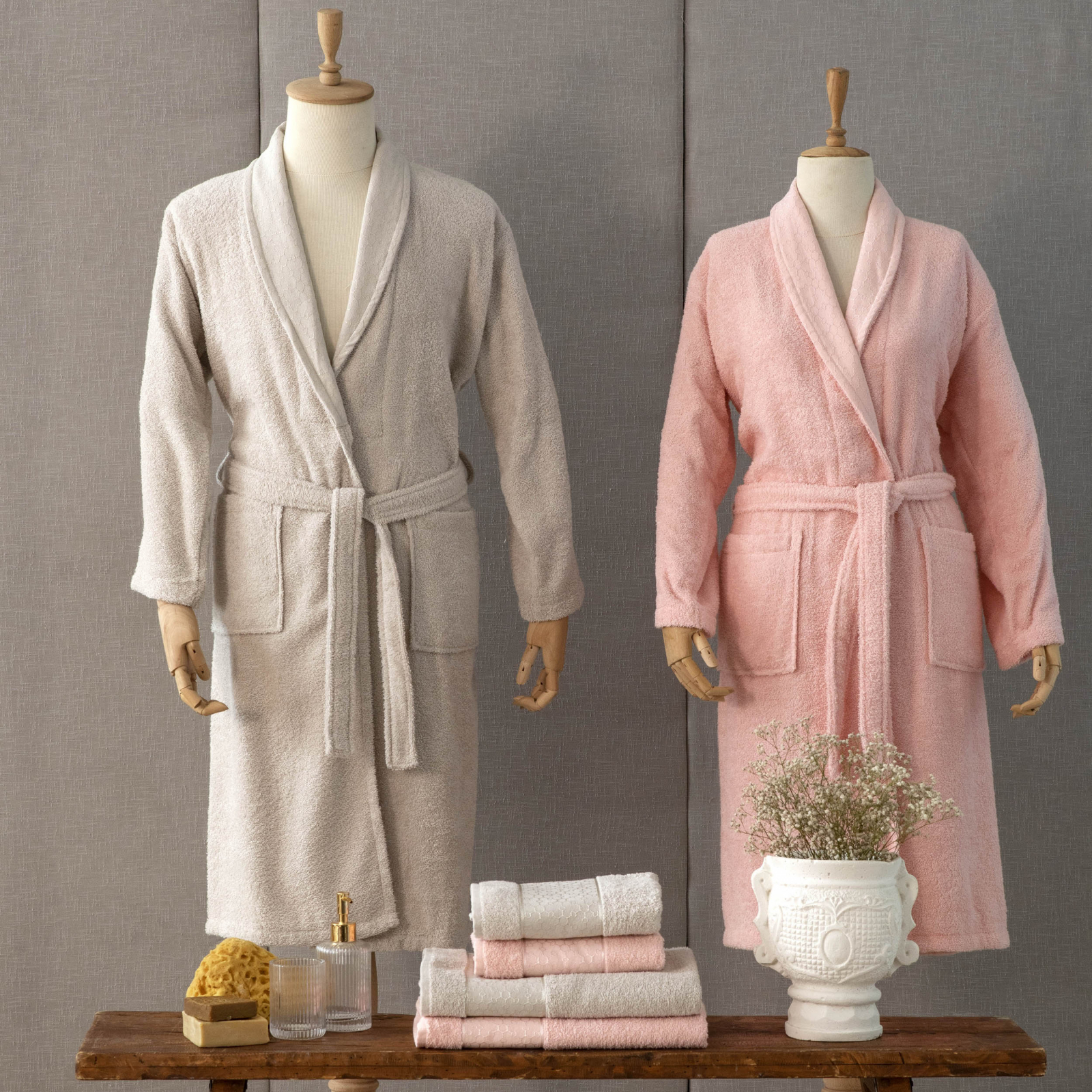 Karaca Home Casita Flos 6 Pieces Stone Powder Family Bathrobe Set