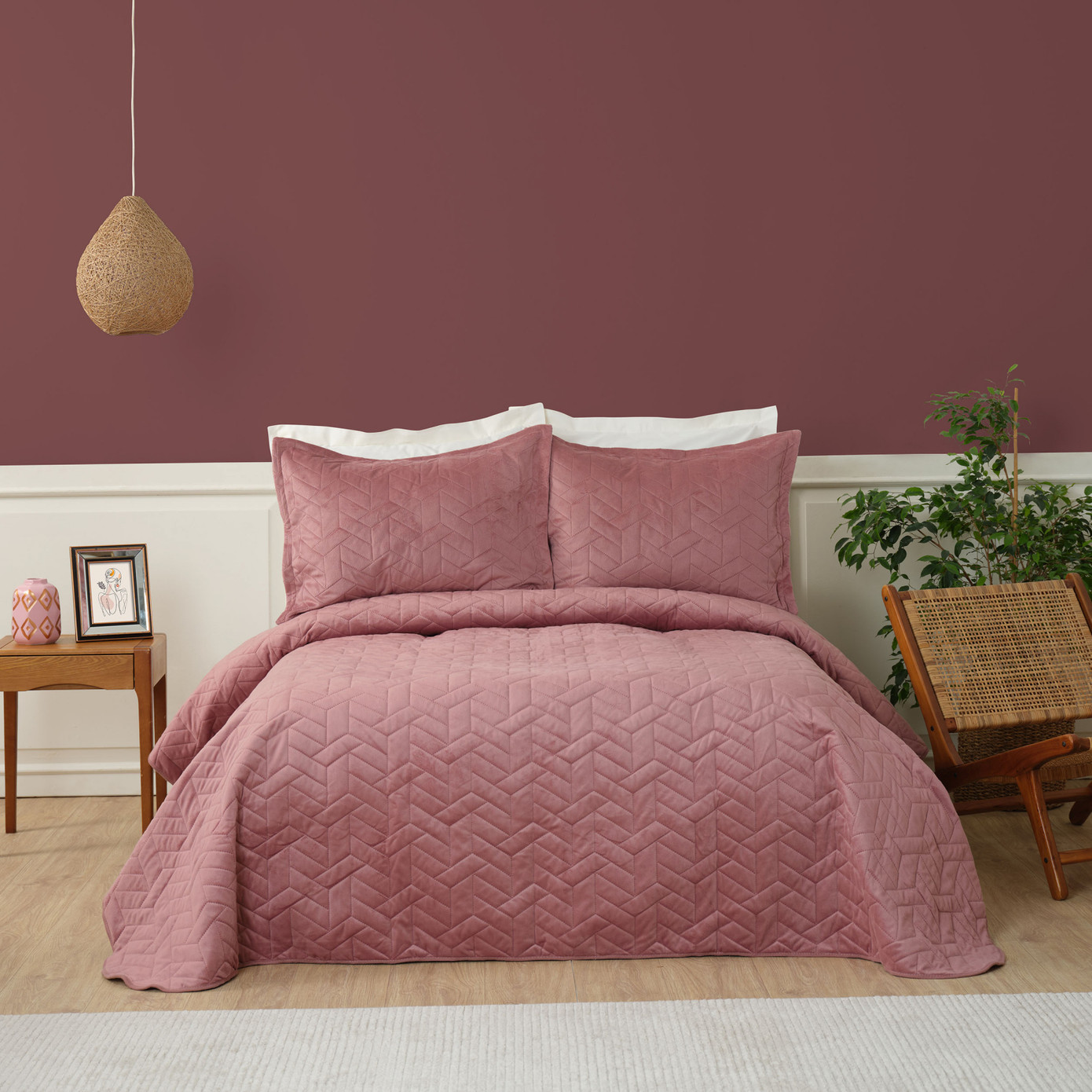 Karaca Home Pamela Dried Rose Ultrasonic Double Bedspread