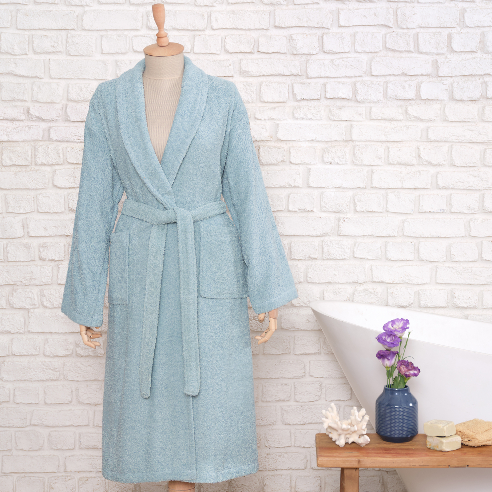 Karaca Home Daily Soft Petrol 100% Cotton Men's Bathrobe L/XL