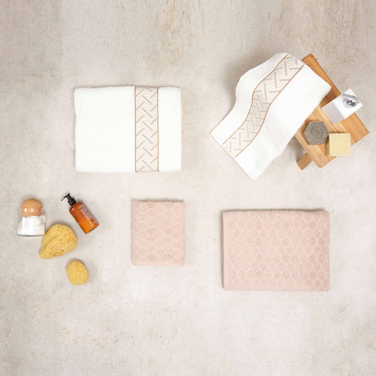 Karaca Home Mencia Offwhite-Beige 100% Cotton Bath Set