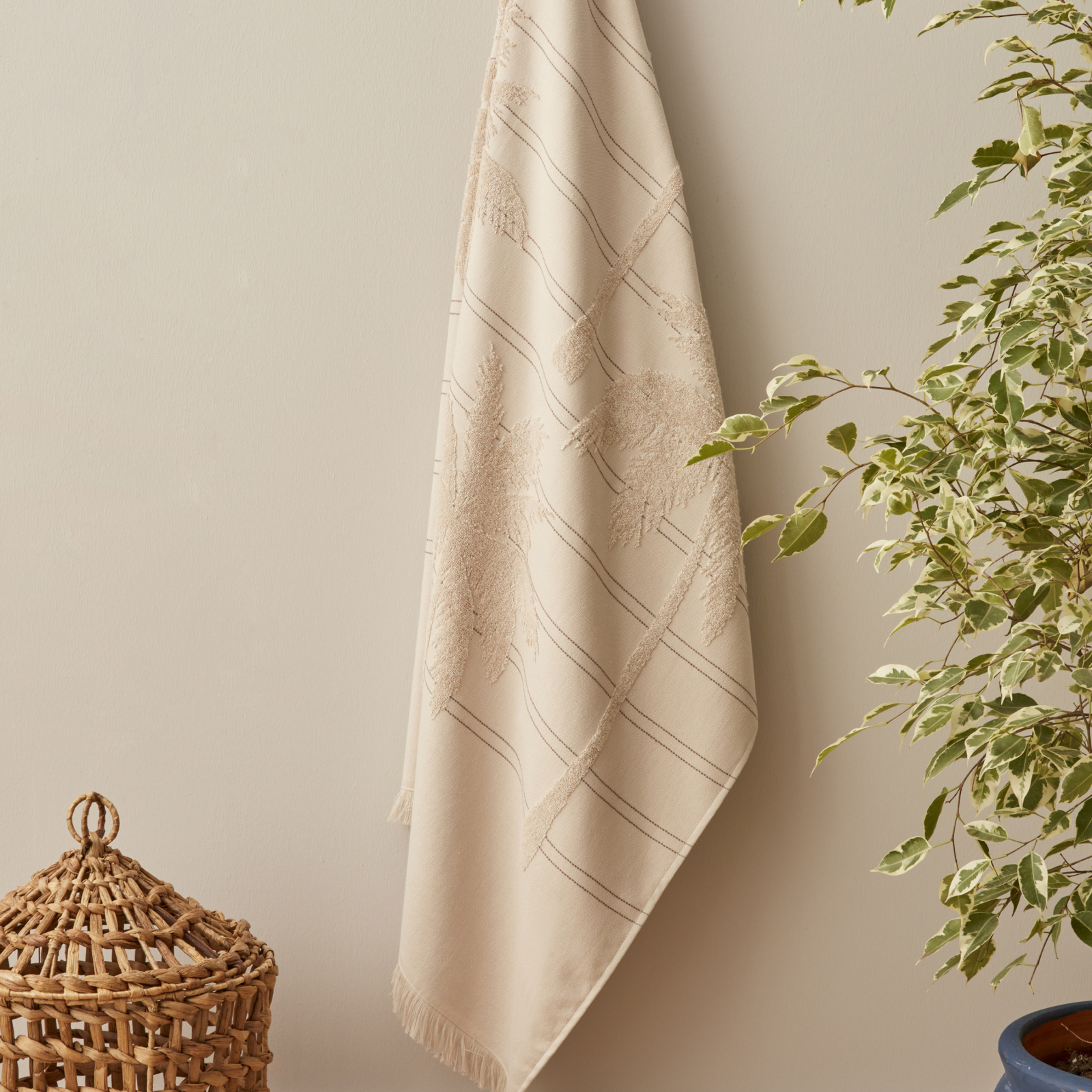 Karaca Home Young Denim Palm 100% Cotton Bath Towel 85x150 Cm Beige