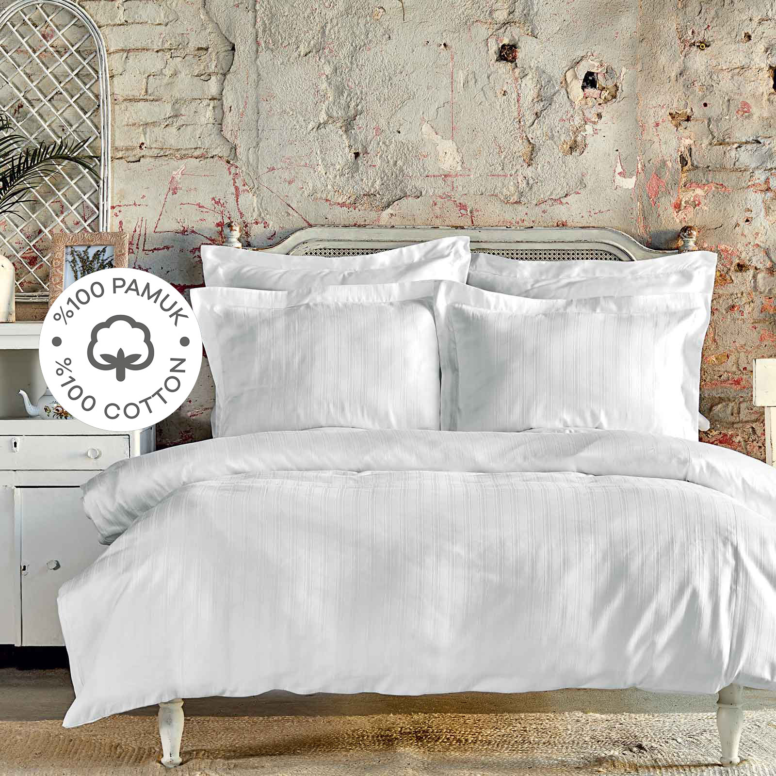 Karaca Home Charm Bold White 100% Cotton Satin Double Duvet Cover Set