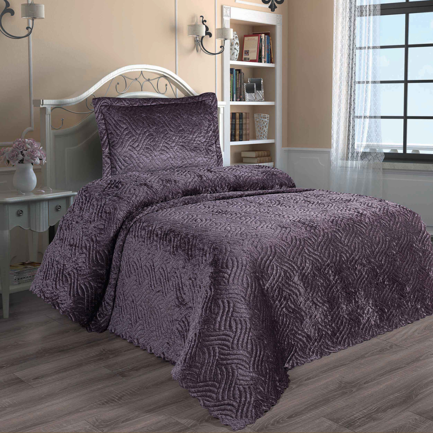 Karaca Home Lamia Plum Velvet Single Bedspread