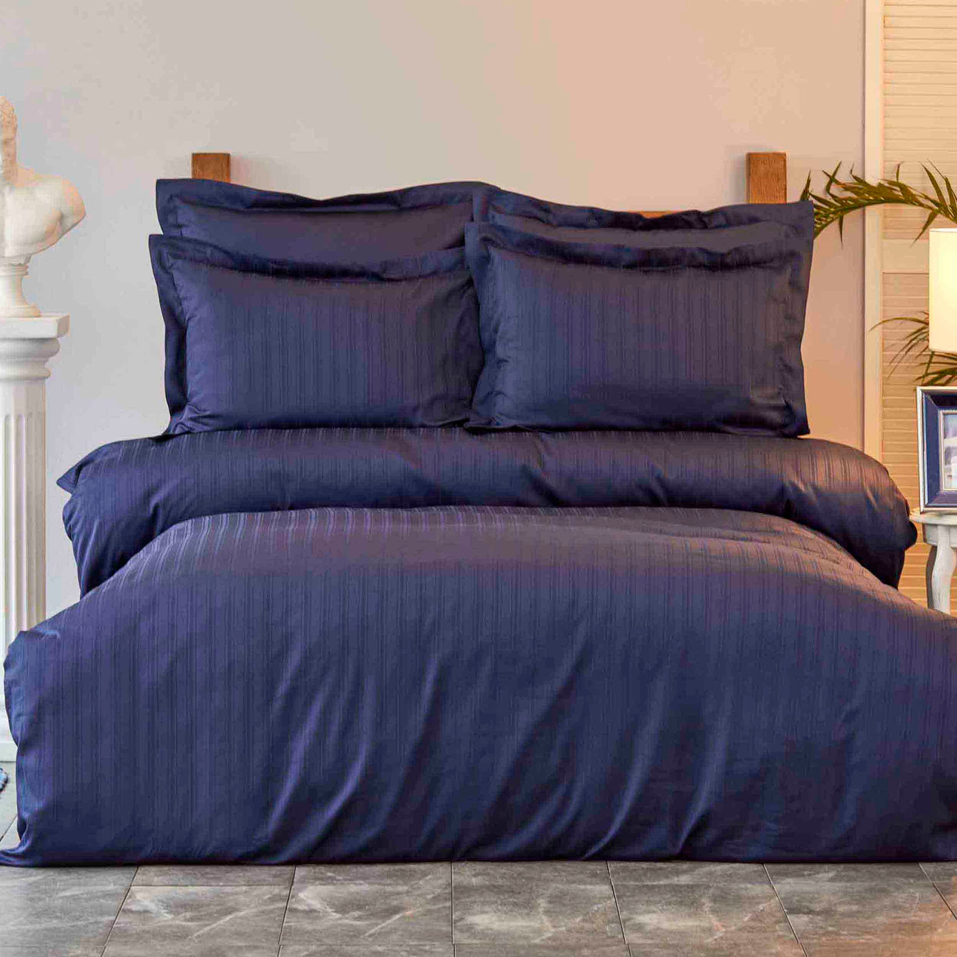 Karaca Home Charm Bold Navy Blue 100% Cotton Satin Double Duvet Cover Set