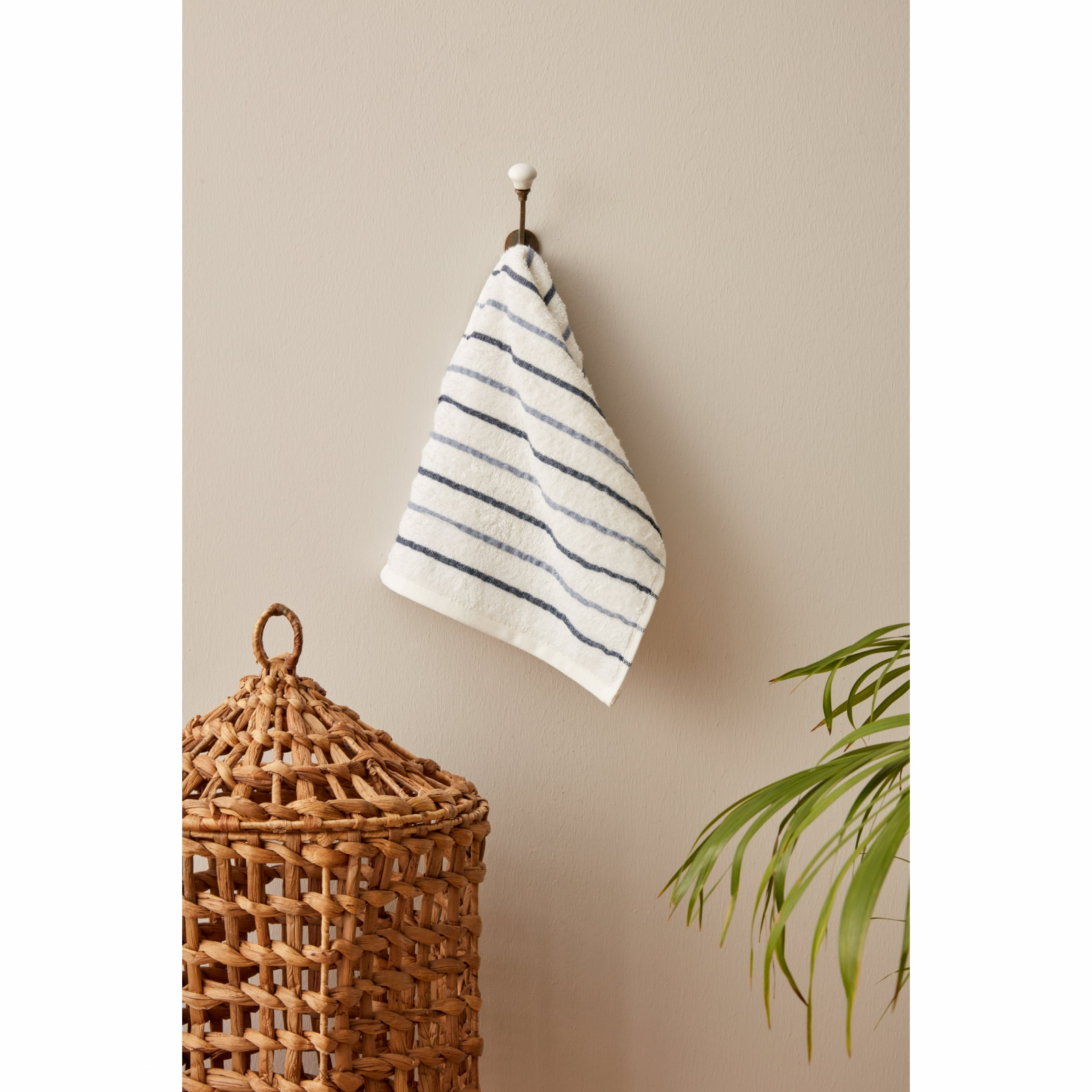 Karaca Home Young Denim Blue Striped 100% Cotton Hand Towel 30x50 Cm White