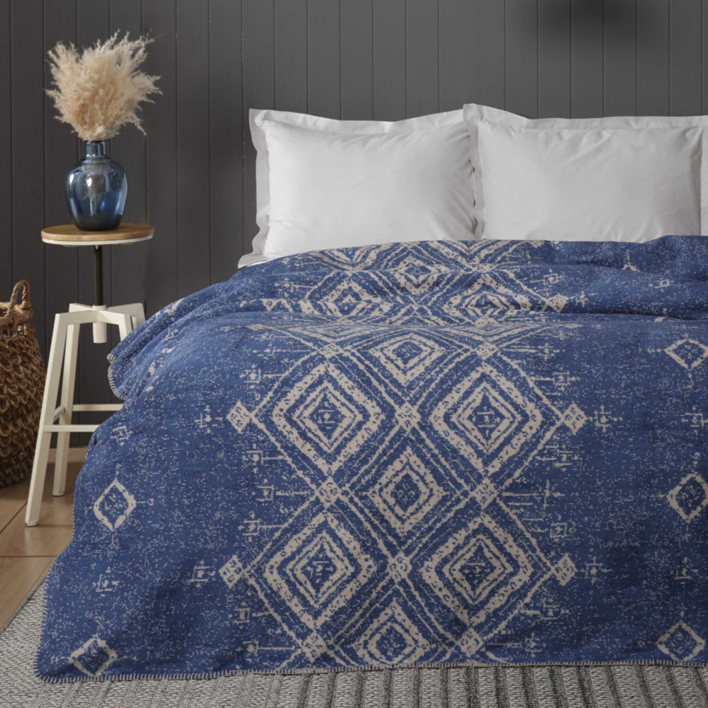 Karaca Home Gemma Indigo Double Cotton Blanket