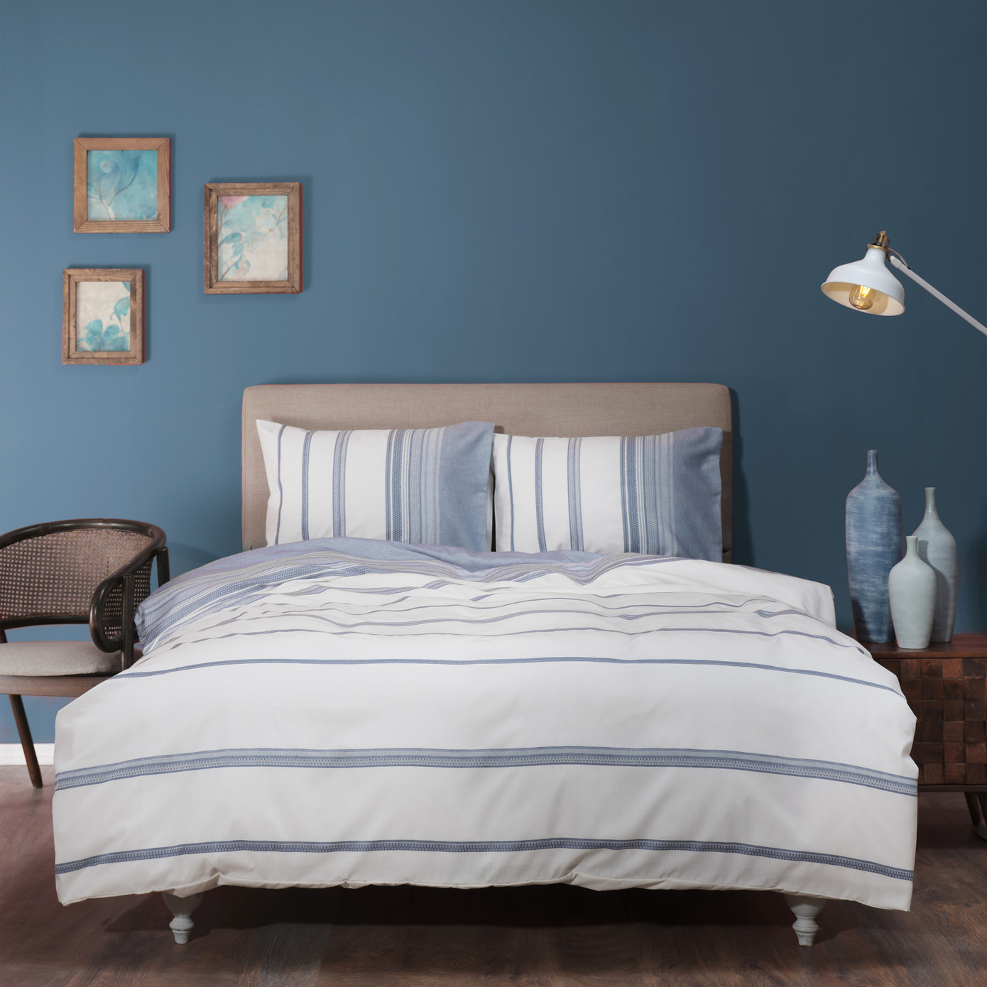 Karaca Home Vetro Blue Double Yarn Dyed Duvet Cover Set