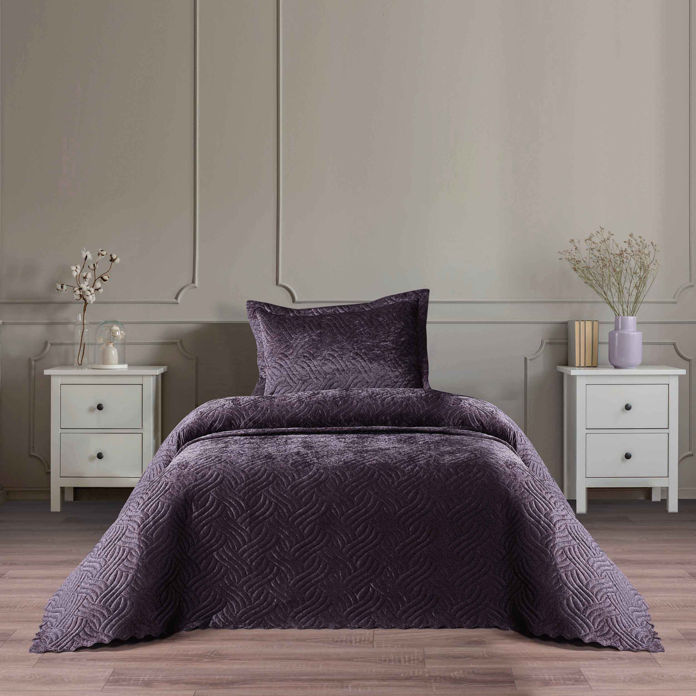 Karaca Home Lamia Plum Velvet Single Bedspread