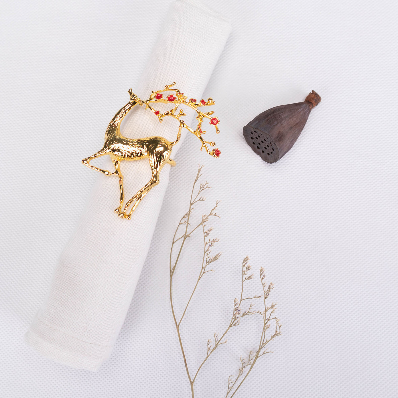 Karaca Home Flowery Deer Gold 2 Pack Napkin Ring