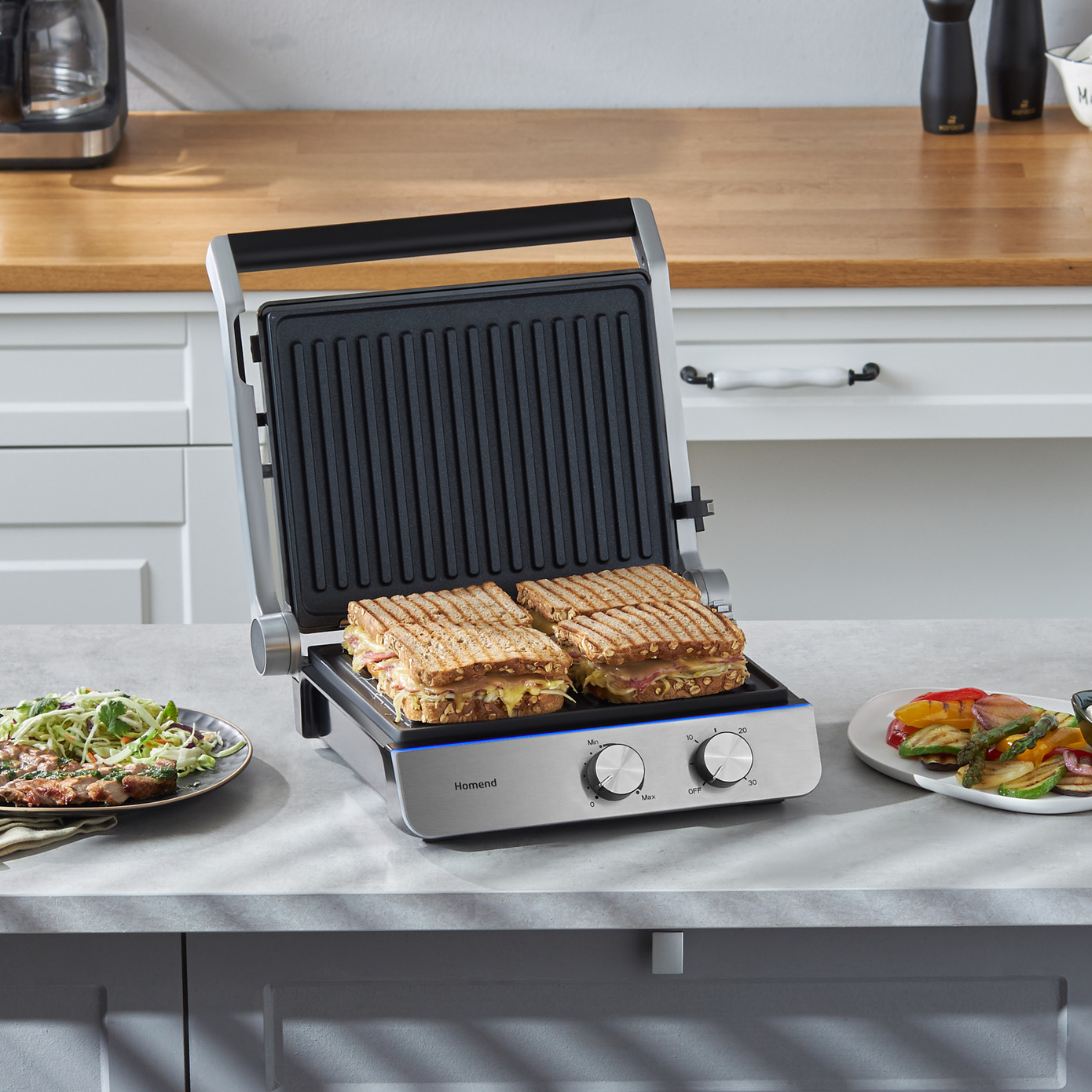 Homend Grilliant 1344H Inox Body, Cast Plate Toaster And Grill Machine