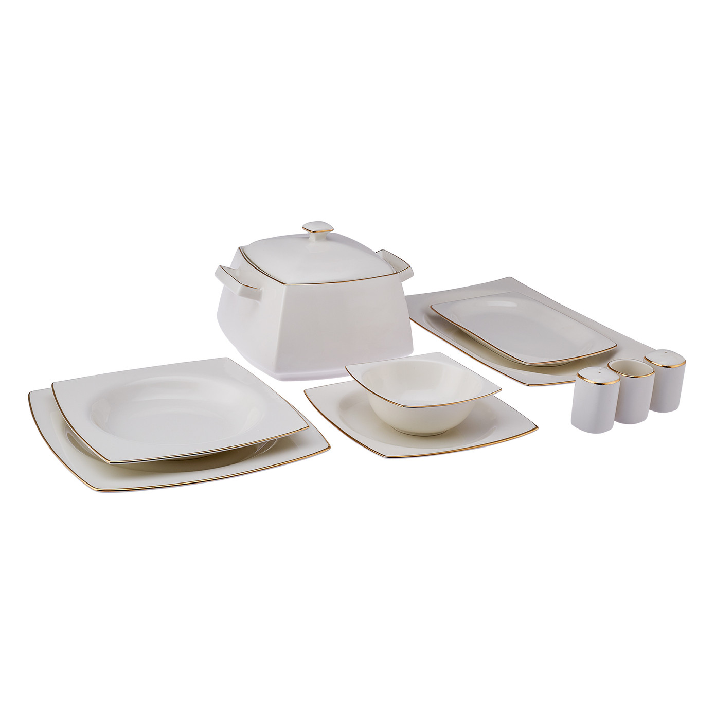 Emsan Karmen Porcelain 60 Pieces Dinnerware Set For 12 People Kare Gold