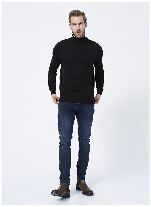 Factory Turtleneck Basic Plain Black Men's Sweater PETRO