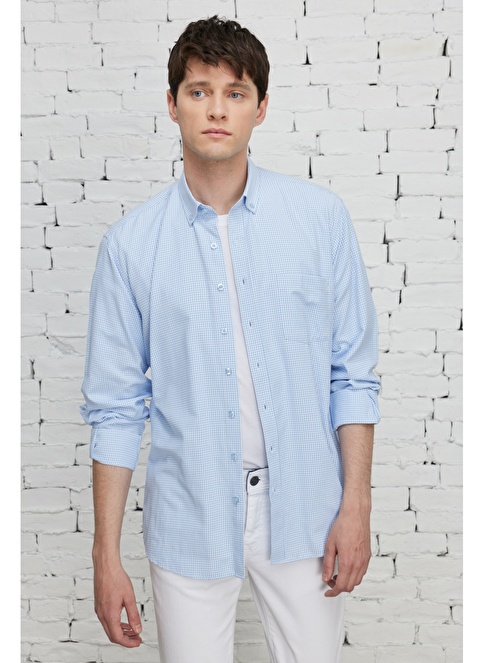 Comfort Fit Buttoned Collar Cotton Dobby Shirt