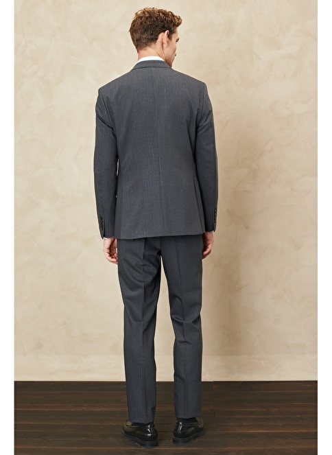 Slim Fit Dovetail Collar Striped Wool Suit