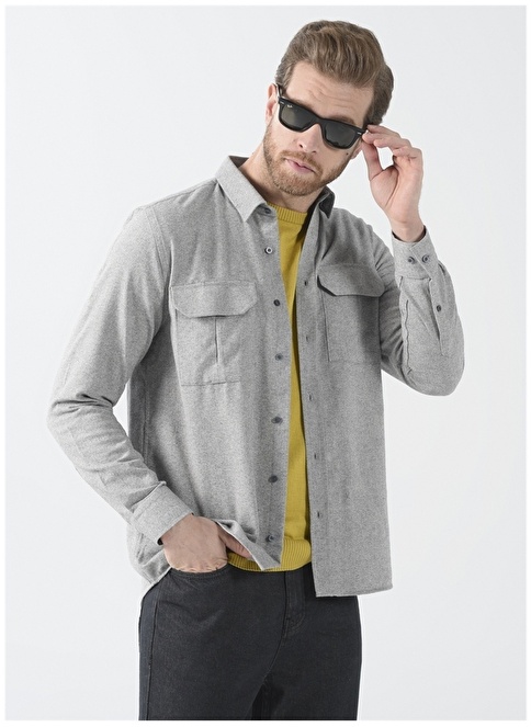 Factory Shirt Collar Plain Gray Men's Shirt LORONI