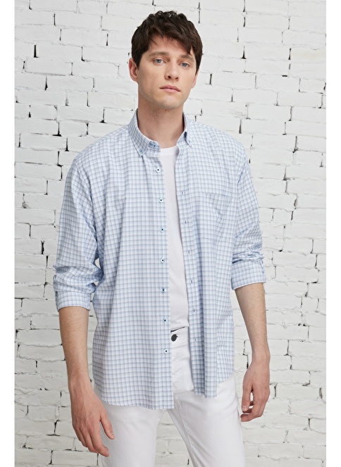 Comfort Fit Buttoned Collar Cotton Check Shirt