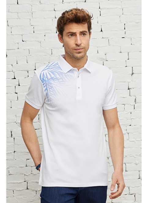 Slim Fit Polo Collar 100 Cotton Printed Short Sleeved T-Shirt