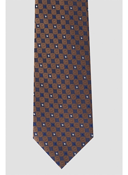 Patterned Beige Navy Blue Classic Tie