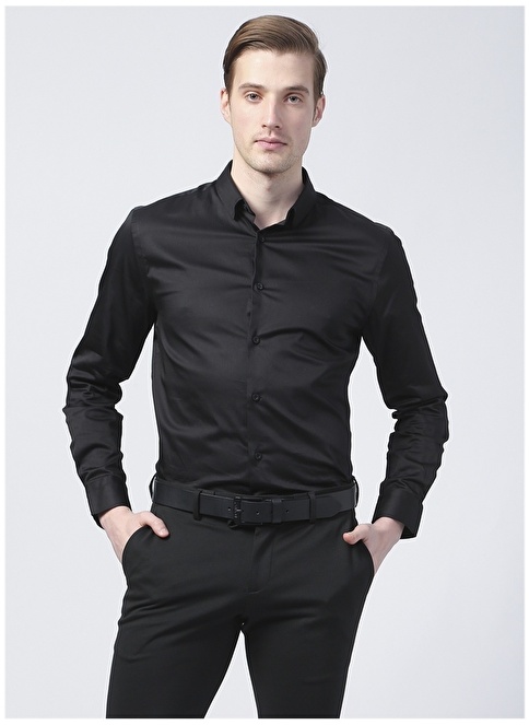 Factory Satin Basic Plain Black Men's Shirt