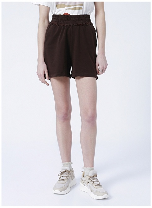 Factory Ying Elastic Basic Plain Brown Women's Shorts