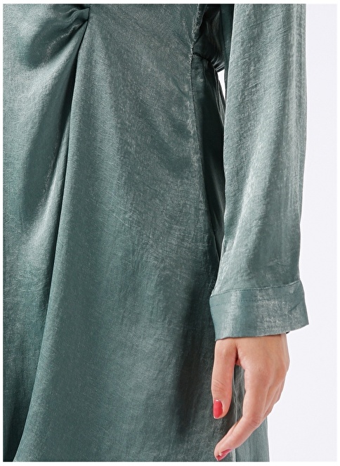 Factory Shirt Collar Plain Mini Green Women's Satin Dress RACER