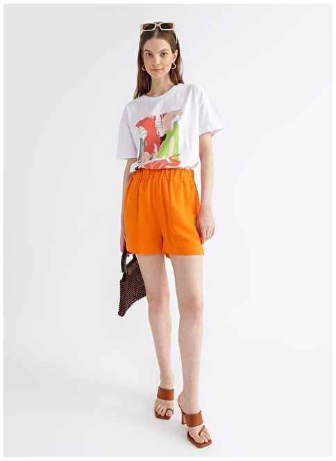 Factory Elastic Waist Basic Orange Women's Shorts FRANK