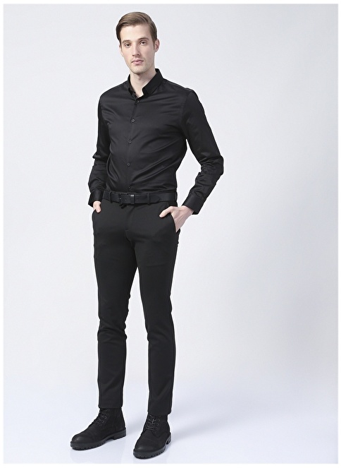 Factory Satin Basic Plain Black Men's Shirt