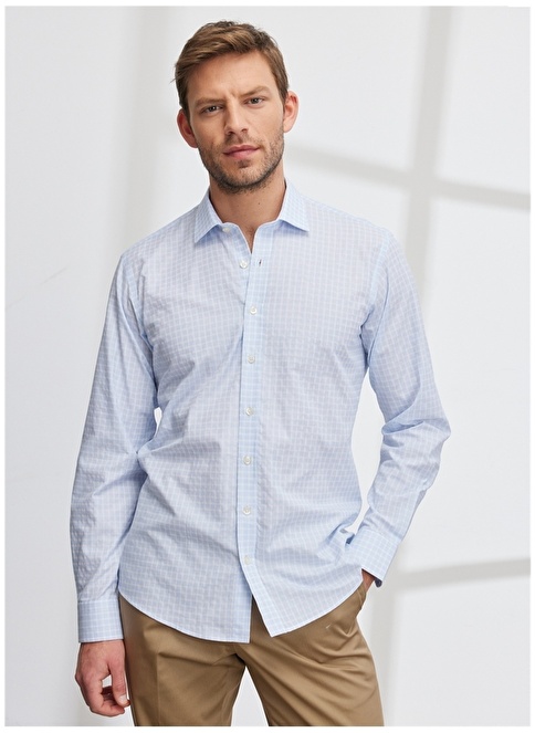 Altınyıldız Classics Classic Collar White - Blue Men's Shirt 4A2023200009